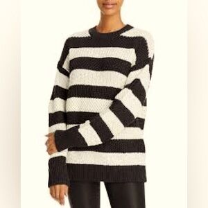 Jason Wu Oversized Black & Cream Striped Wool Crewneck Sweater XS